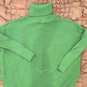 Green Turtleneck Ribbed Sweater